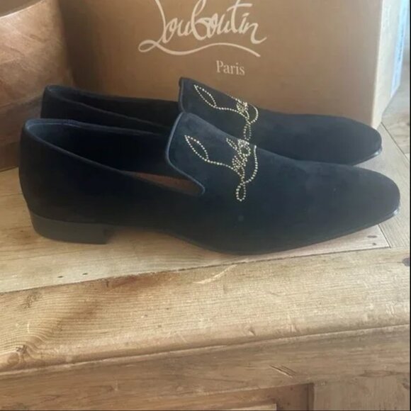NEW MEN'S CHRISTIAN LOUBOUTIN DANDELION STRASS BLACK SUEDE LOAFERS - Picture 2 of 8
